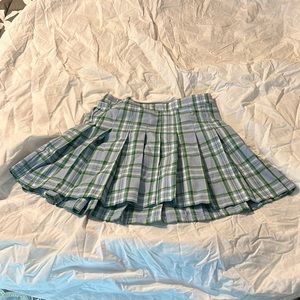 Green and blue plaid skirt